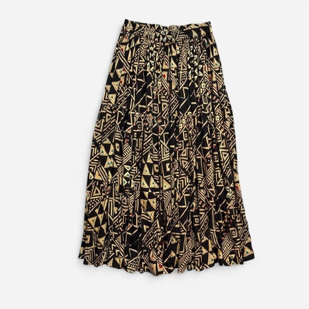 Orvis Black Maxi Skirt with Geometric Gold Print